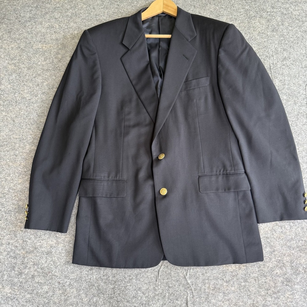 Hickey Freeman Blazer Mens 42 Long Navy‎ Blue Wool Loro Piania Gold Buttons